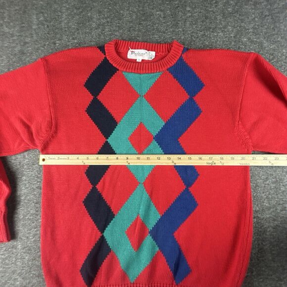 Vintage Parker Of Vienna Pullover Sweater Mens Sz L Red Geometric 100% Cotton - Picture 7 of 9